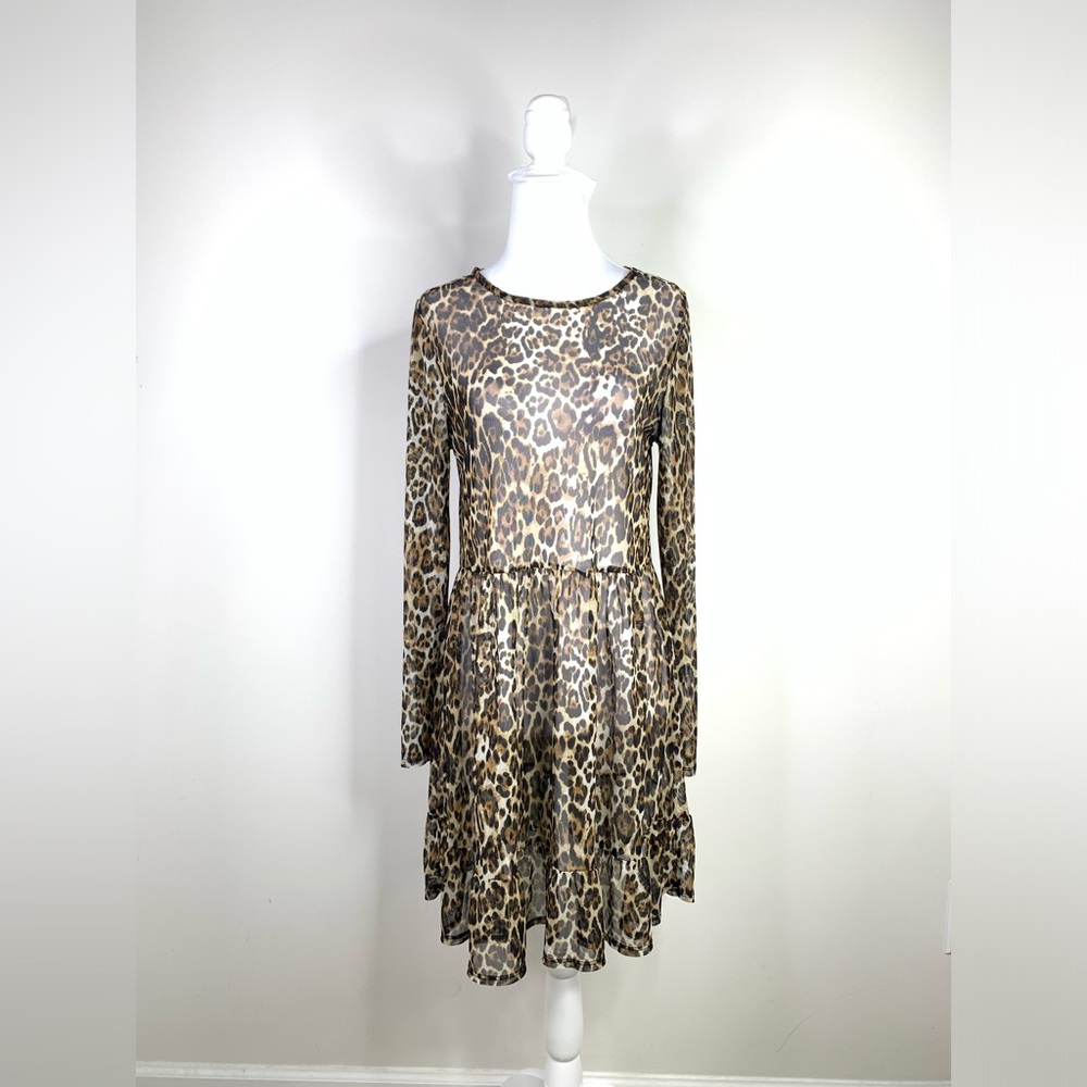 BN6 Sheer‎ Leopard Print Sexy Dress Wayf Long Sleeve Dress Fall Winter Small